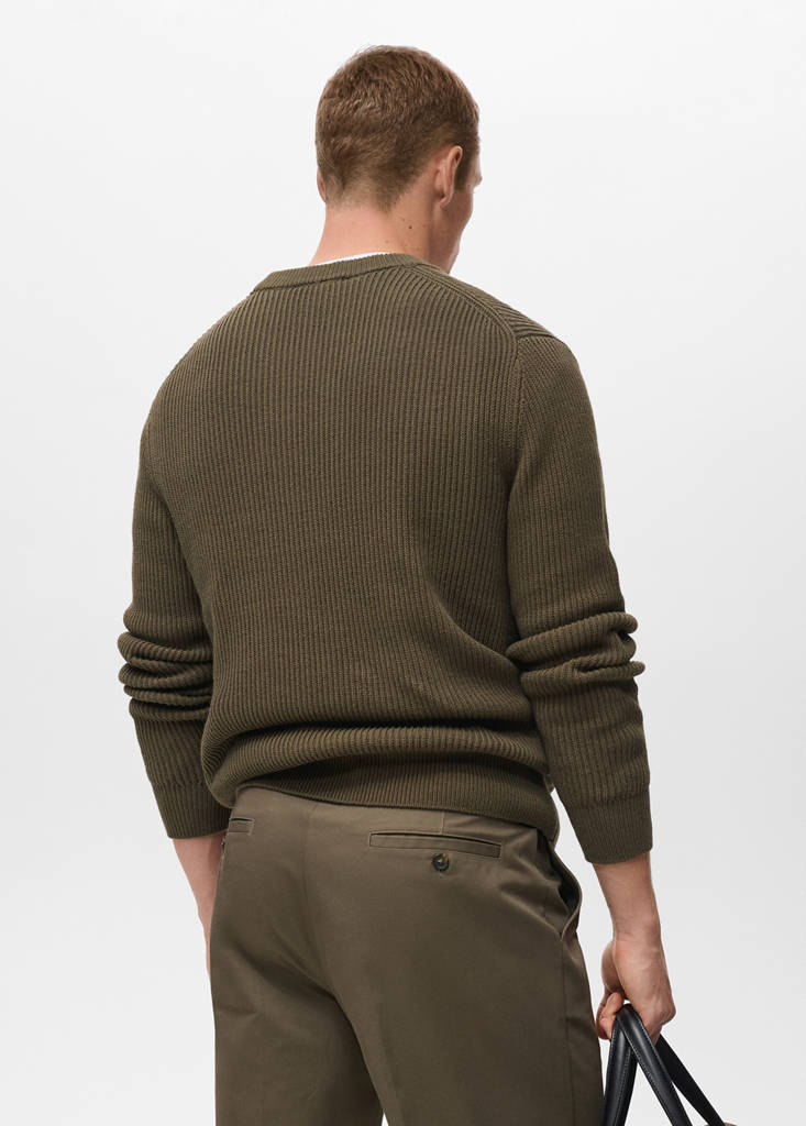 Fine rib-knit cotton sweater — Olive Green
