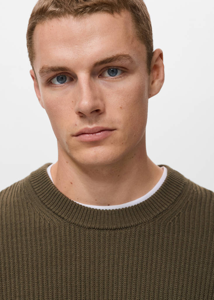 Fine rib-knit cotton sweater — Olive Green