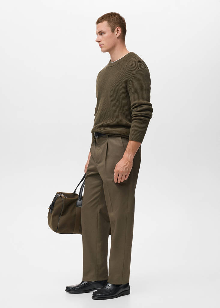 Fine rib-knit cotton sweater — Olive Green