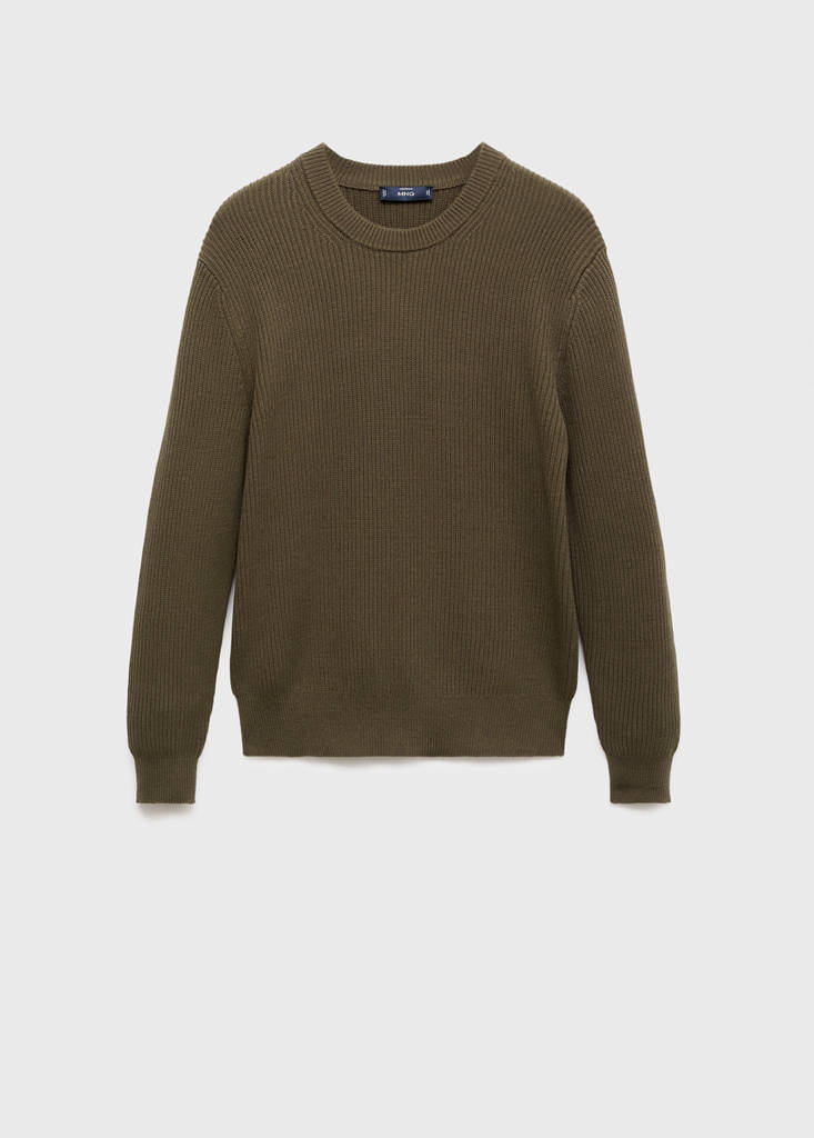 Fine rib-knit cotton sweater — Olive Green