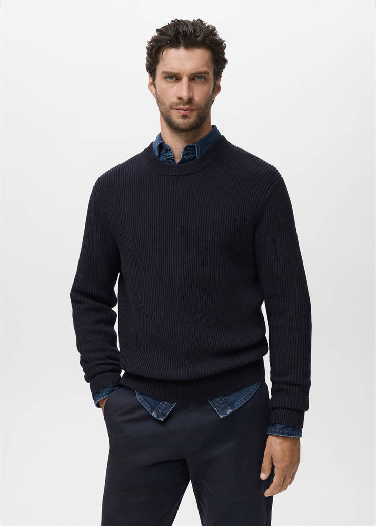 Fine rib-knit cotton sweater — Navy