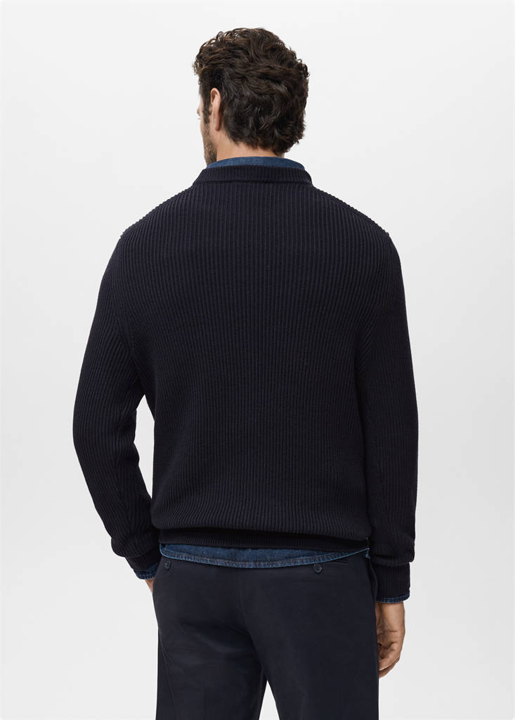 Fine rib-knit cotton sweater — Navy