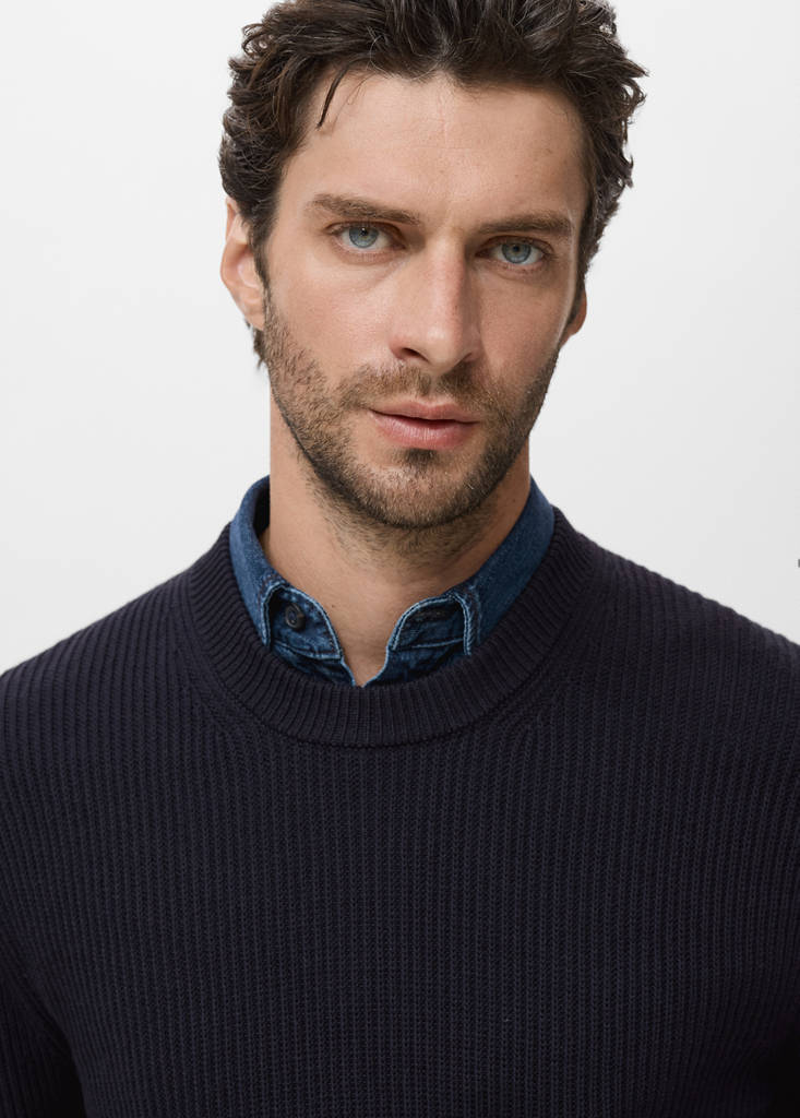 Fine rib-knit cotton sweater — Navy