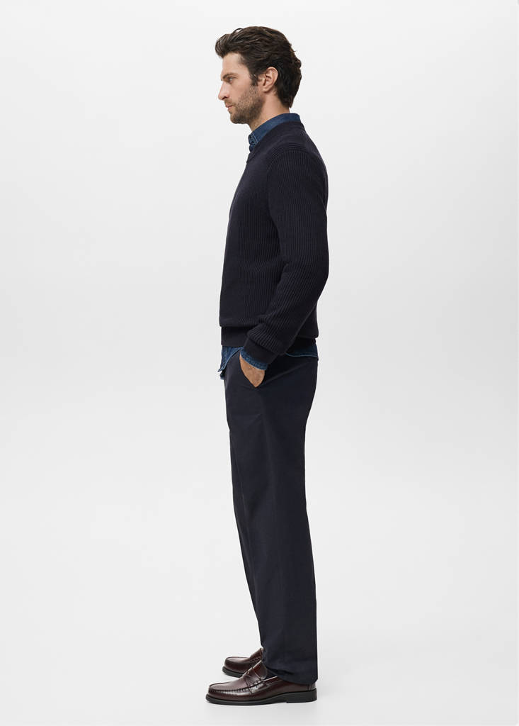 Fine rib-knit cotton sweater — Navy