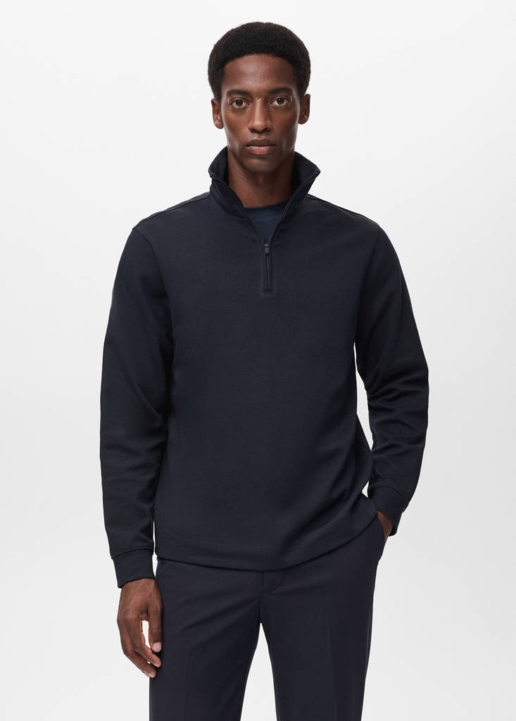 Regular-fit technical zip-up sweatshirt — Navy