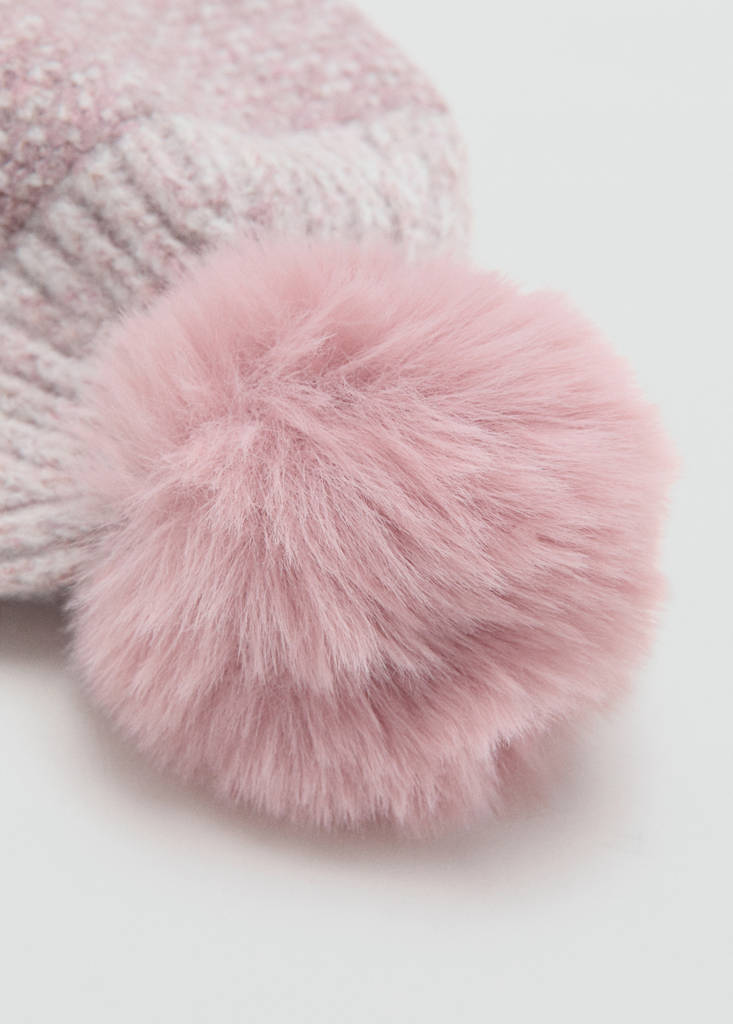 Knitted bobble hat — Pale Pink
