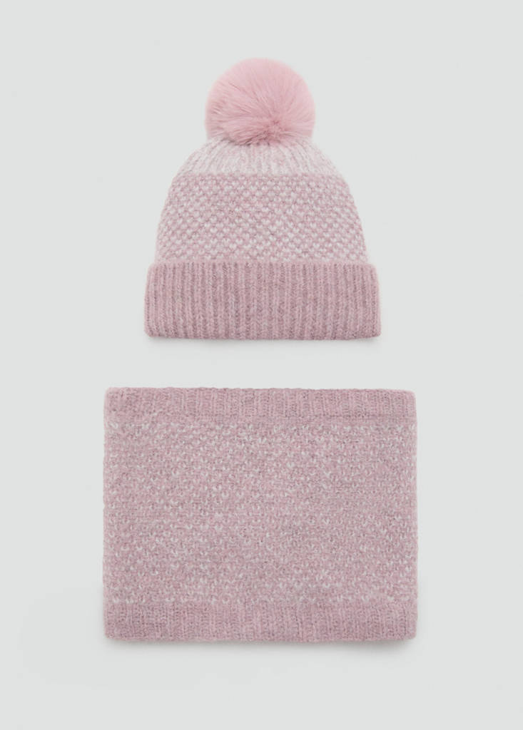 Knitted bobble hat — Pale Pink