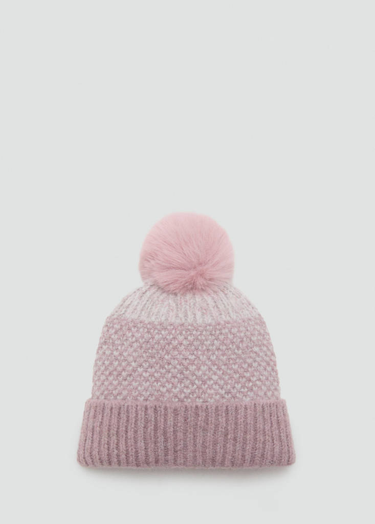 Knitted bobble hat — Pale Pink