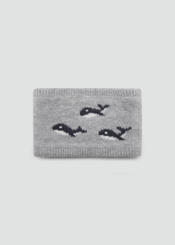 Knitted scarf with whale — Grey