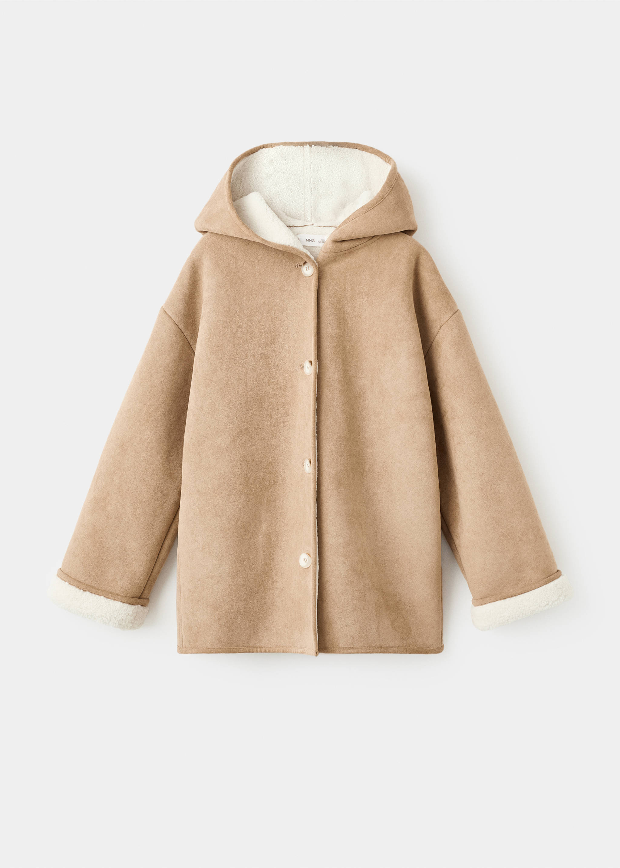 Shearling-effect hooded coat - Article without model, Medium Brown. Ref: 17016335-00.