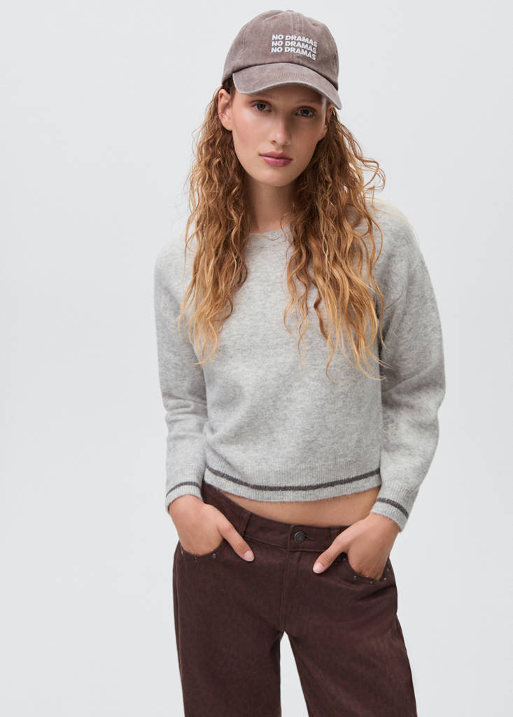 Knit embroidered sweater — Light Heather Grey