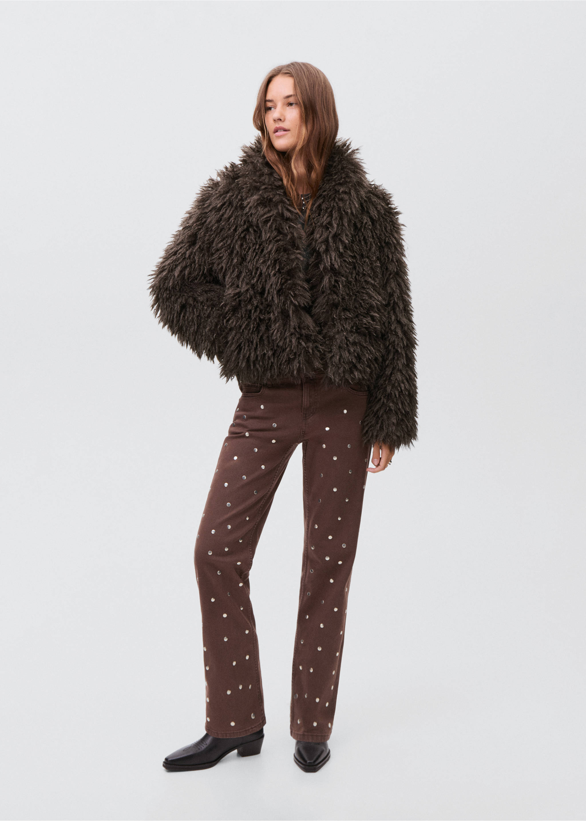 Short faux-fur coat - General plane, Brown. Ref: 17016337-00.