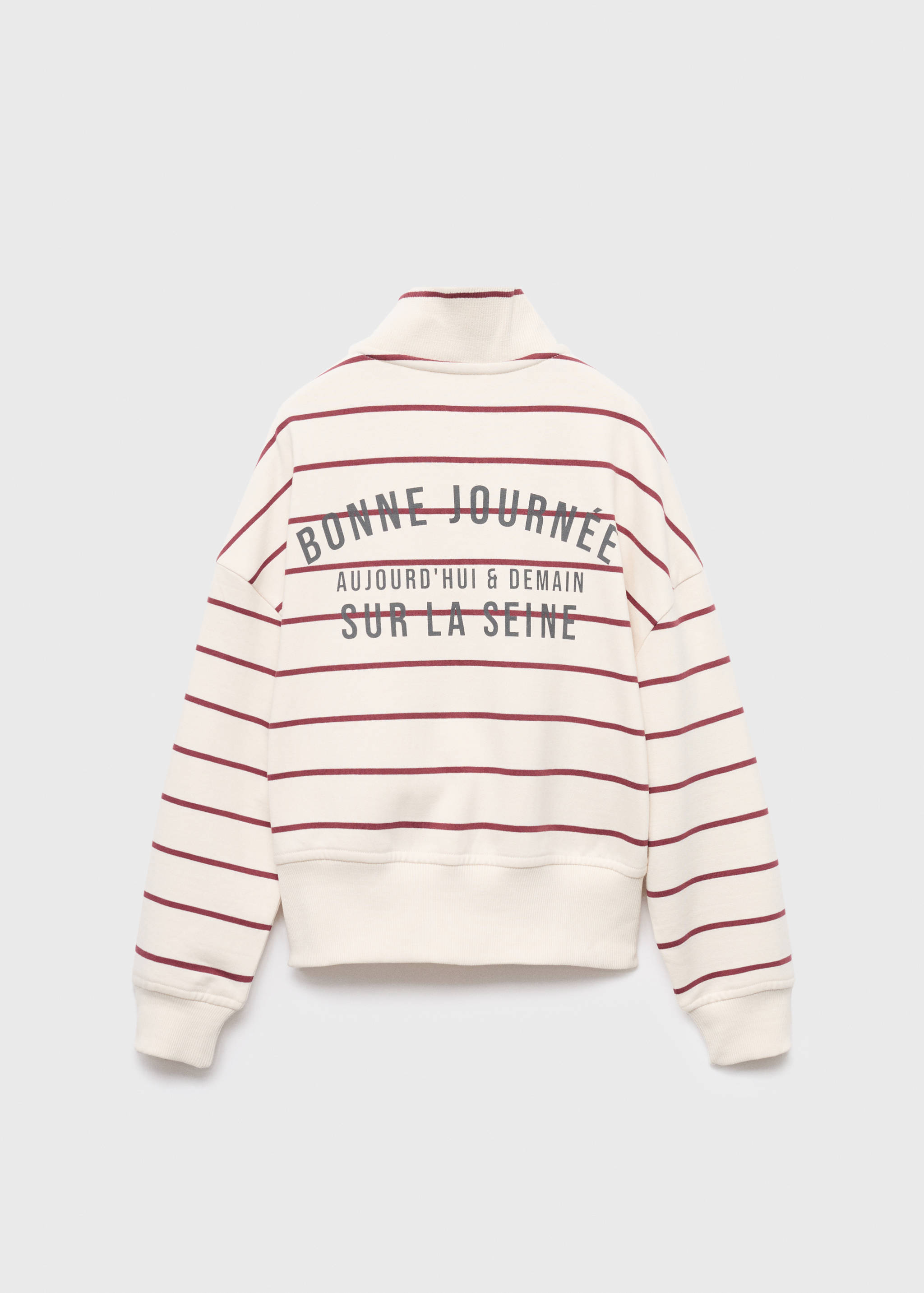 Striped sweatshirt with printed slogan - Reverse of the article