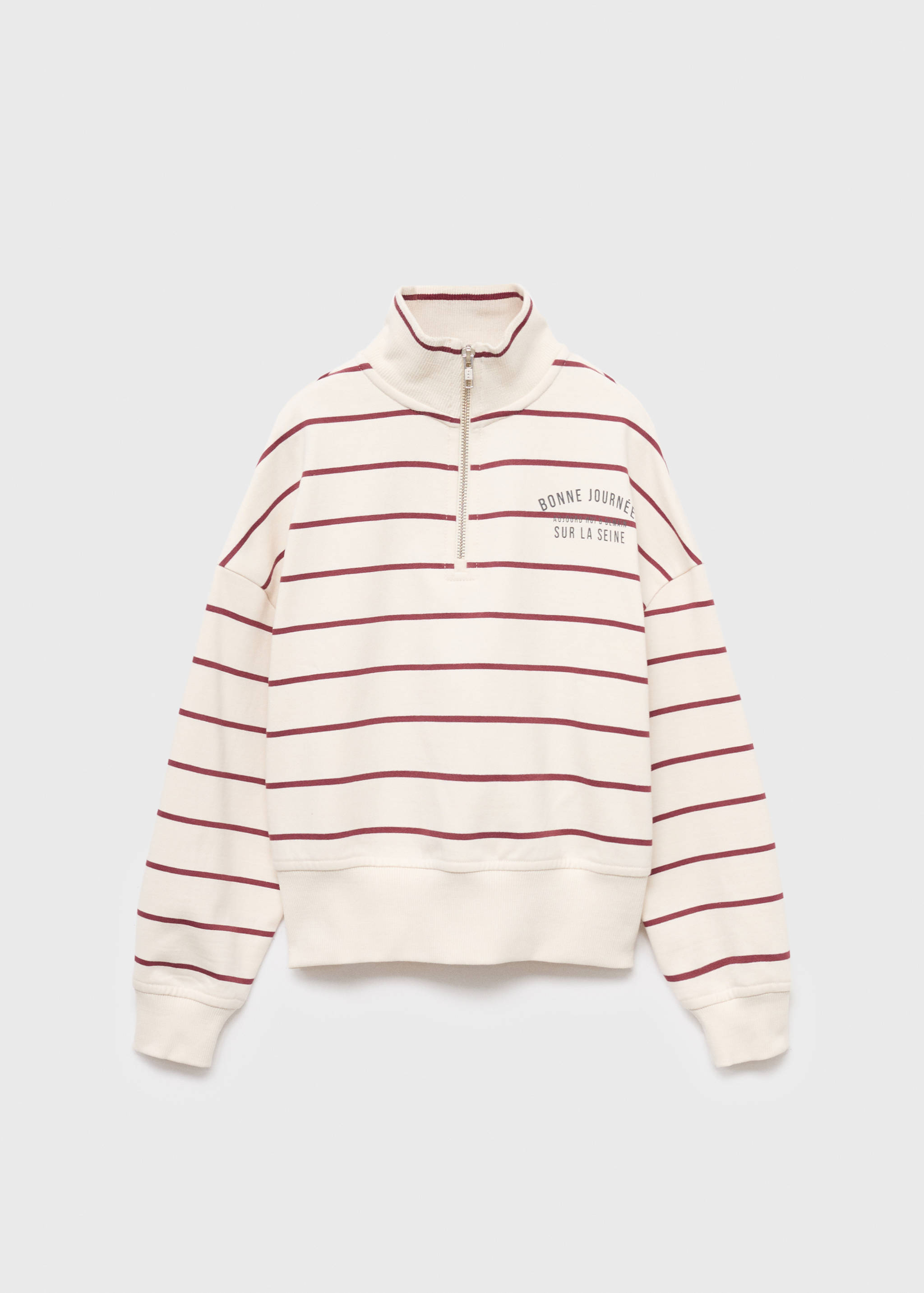 Striped sweatshirt with printed slogan - Article without model