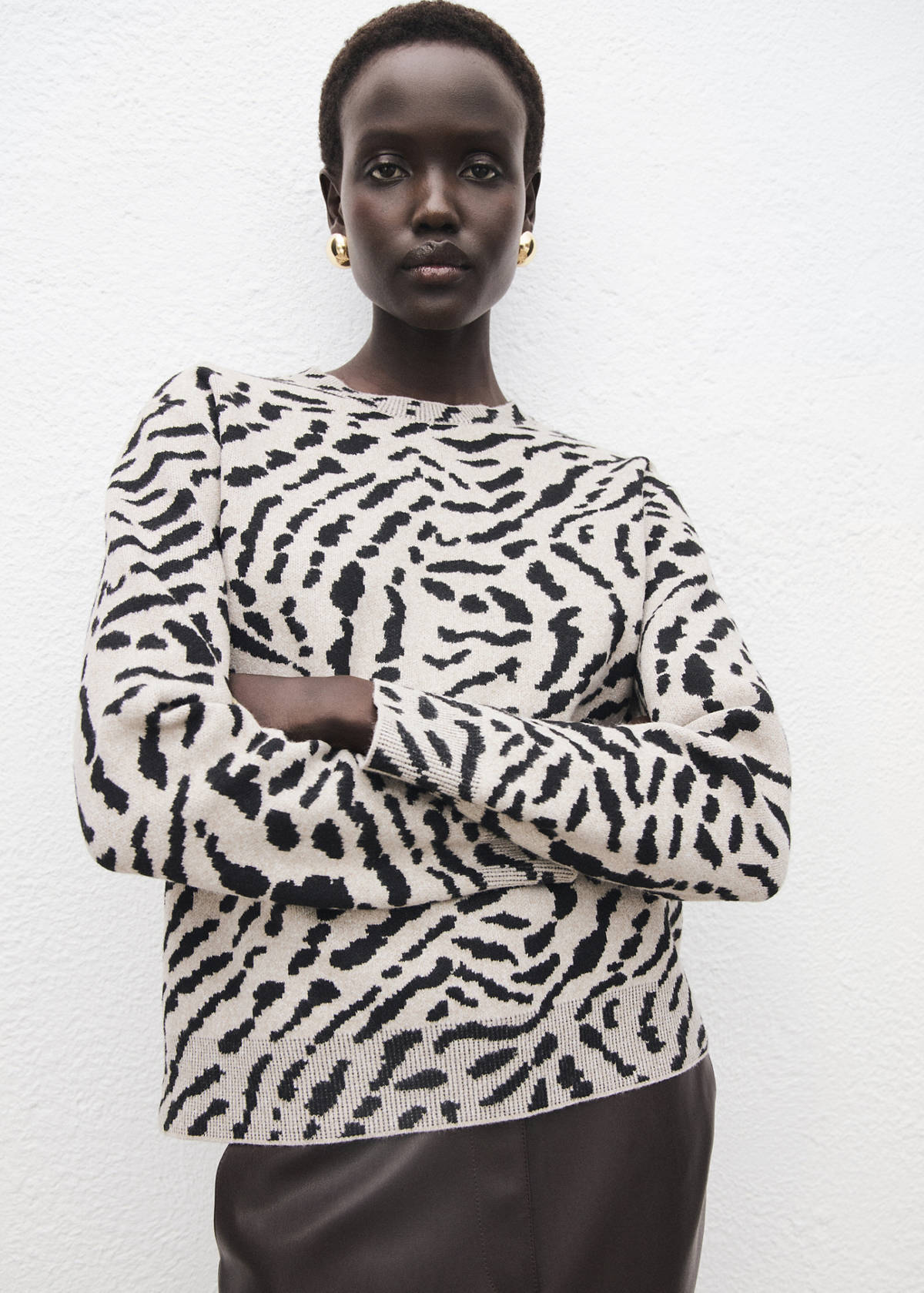 Animal-print knitted sweater — Medium Brown