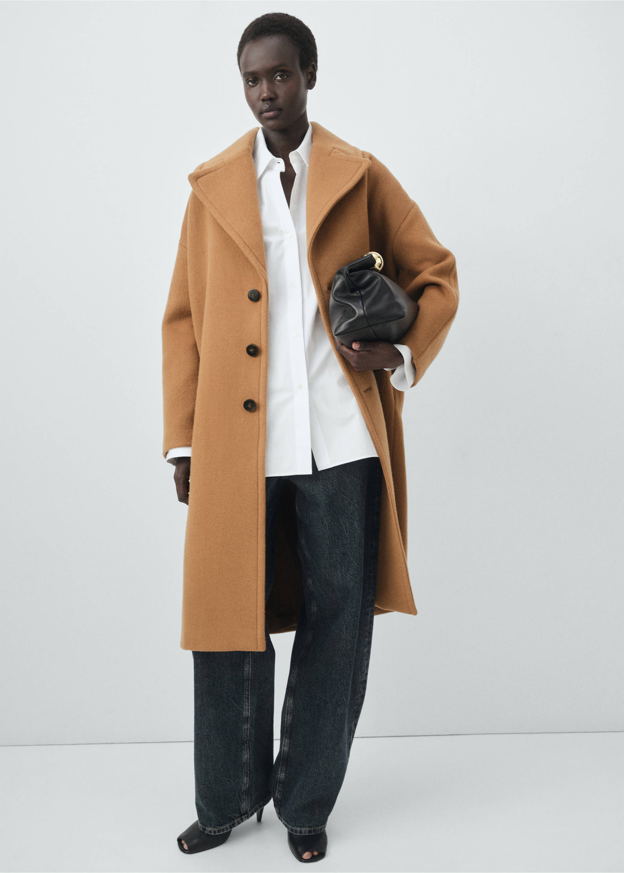 Manteco wool coat with lapels - General plane, Medium Brown. Ref: 17016360-00.