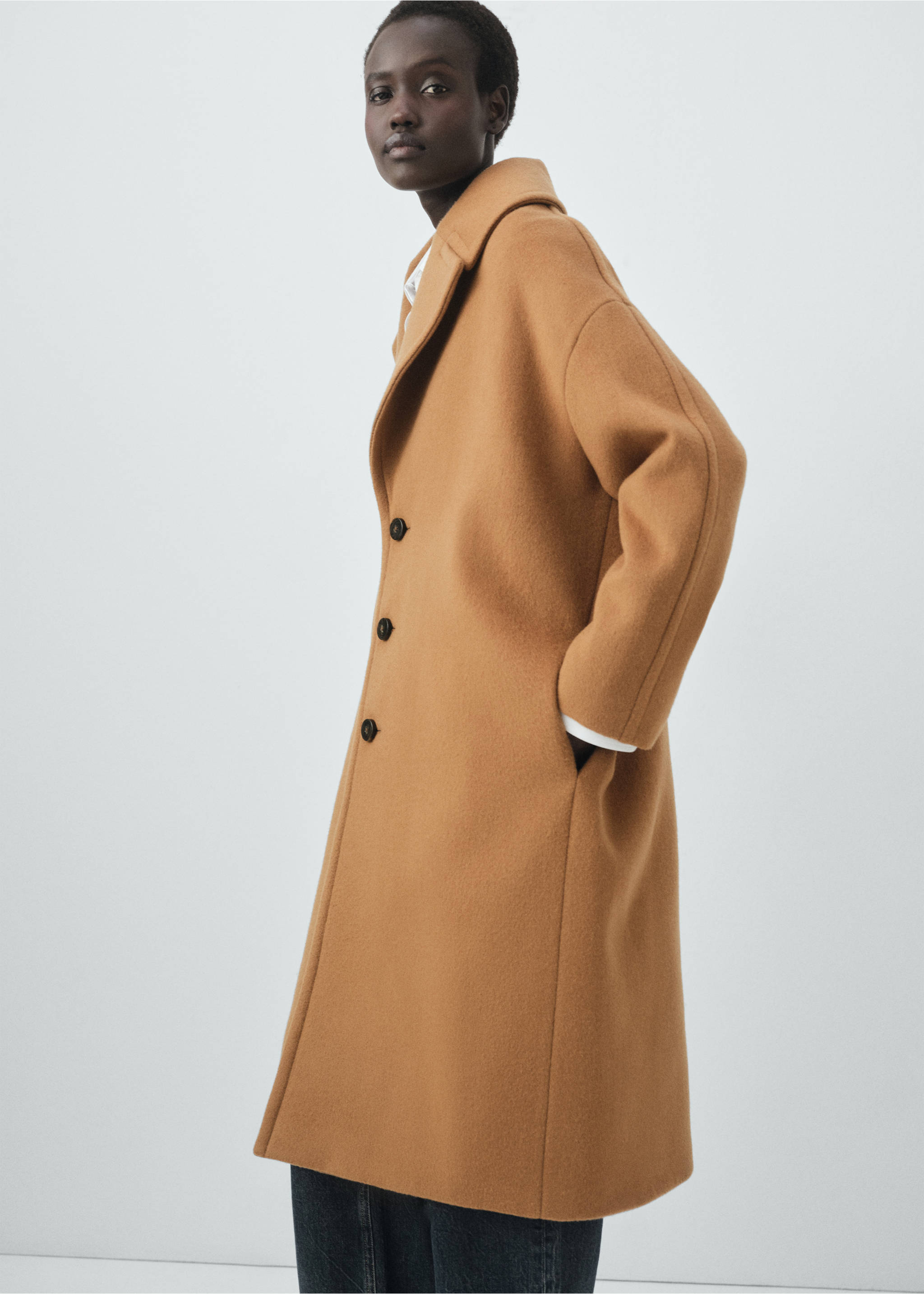 Manteco wool coat with lapels - Details of the article 6, Medium Brown. Ref: 17016360-00.