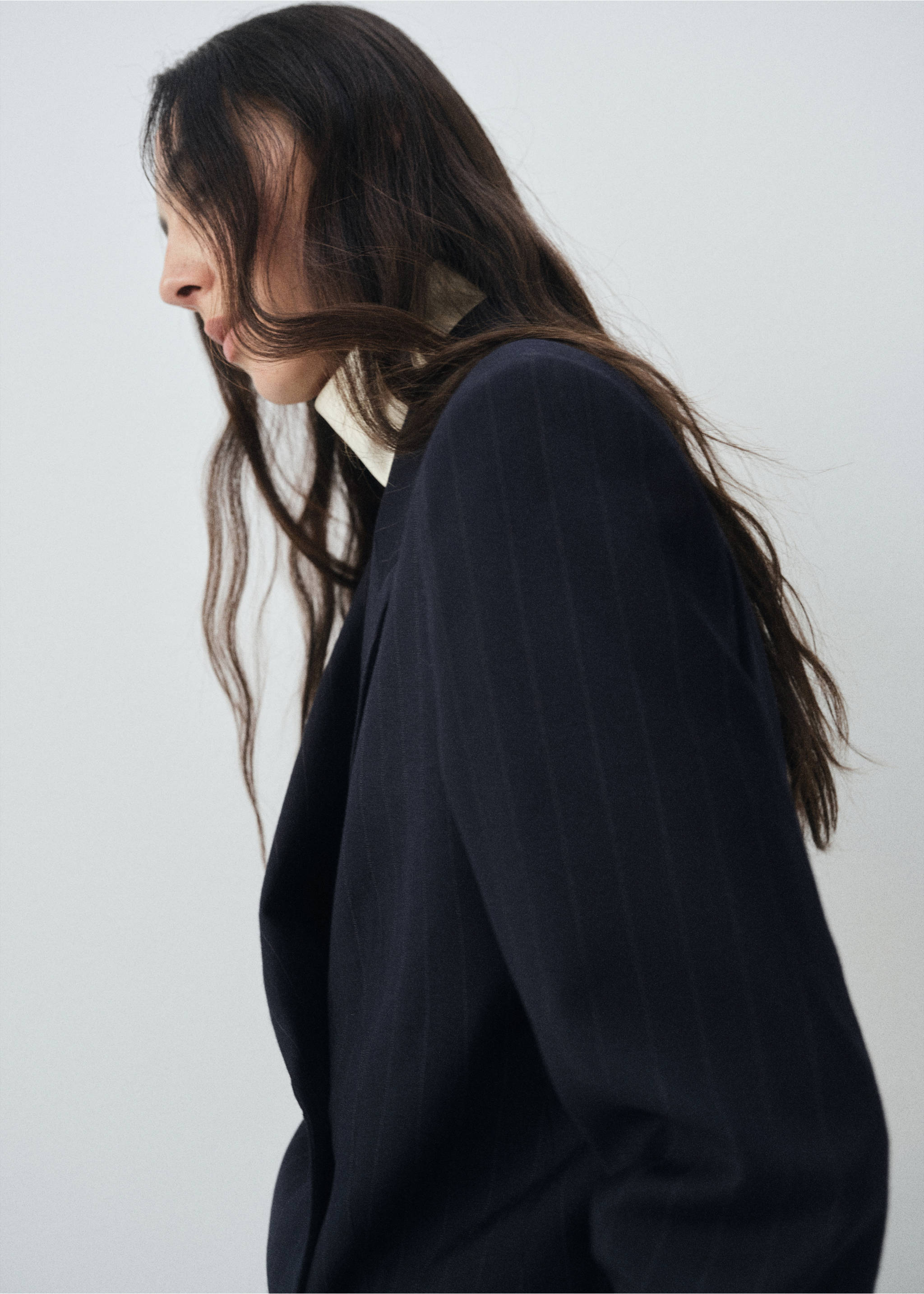 Blazer de costume à rayures tennis double boutonnage - Plan moyen, Bleu marine. Ref: 17016366-00.