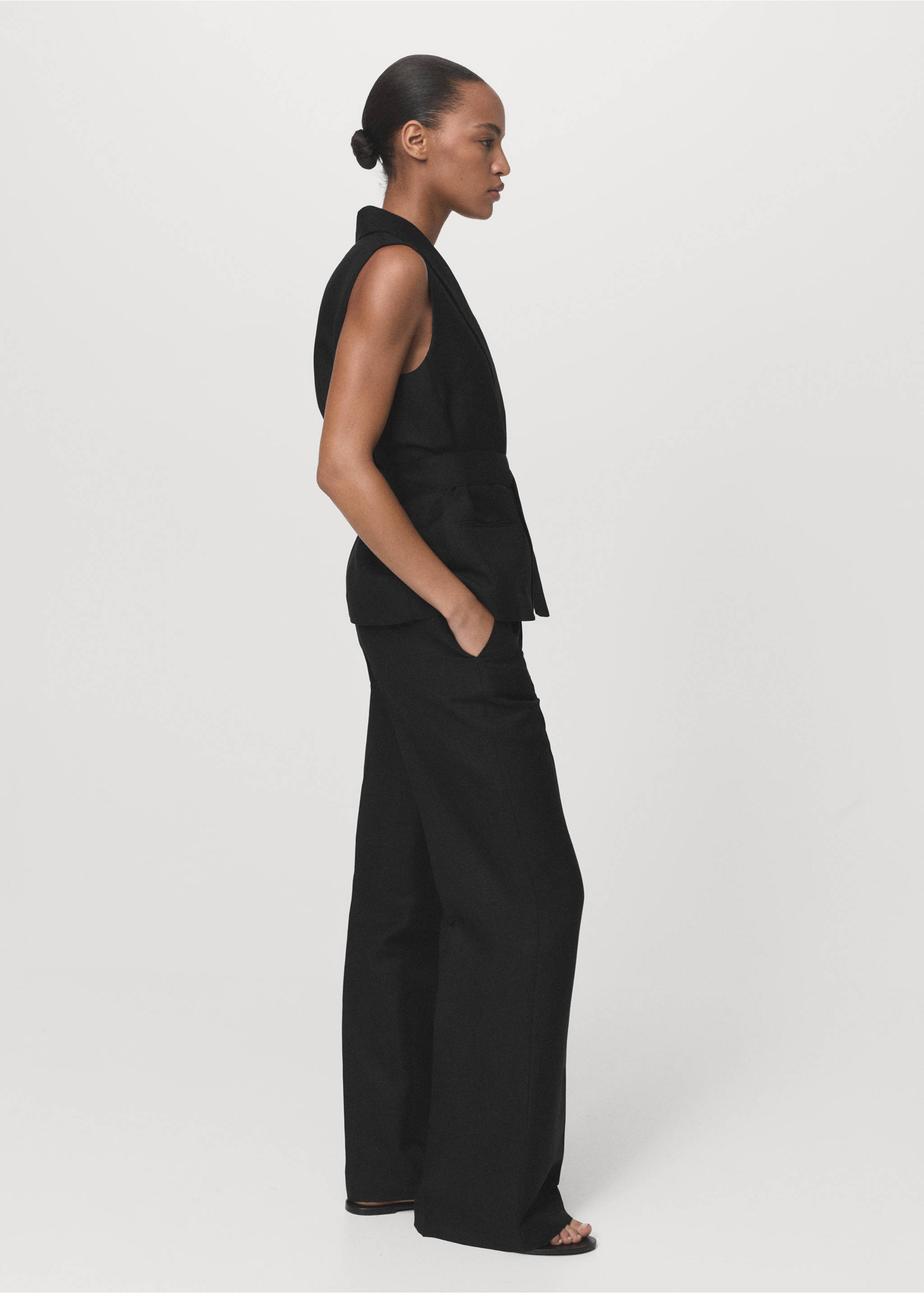 Pantalón traje recto lino - Plano general, Negro. Ref: 17016736-00.