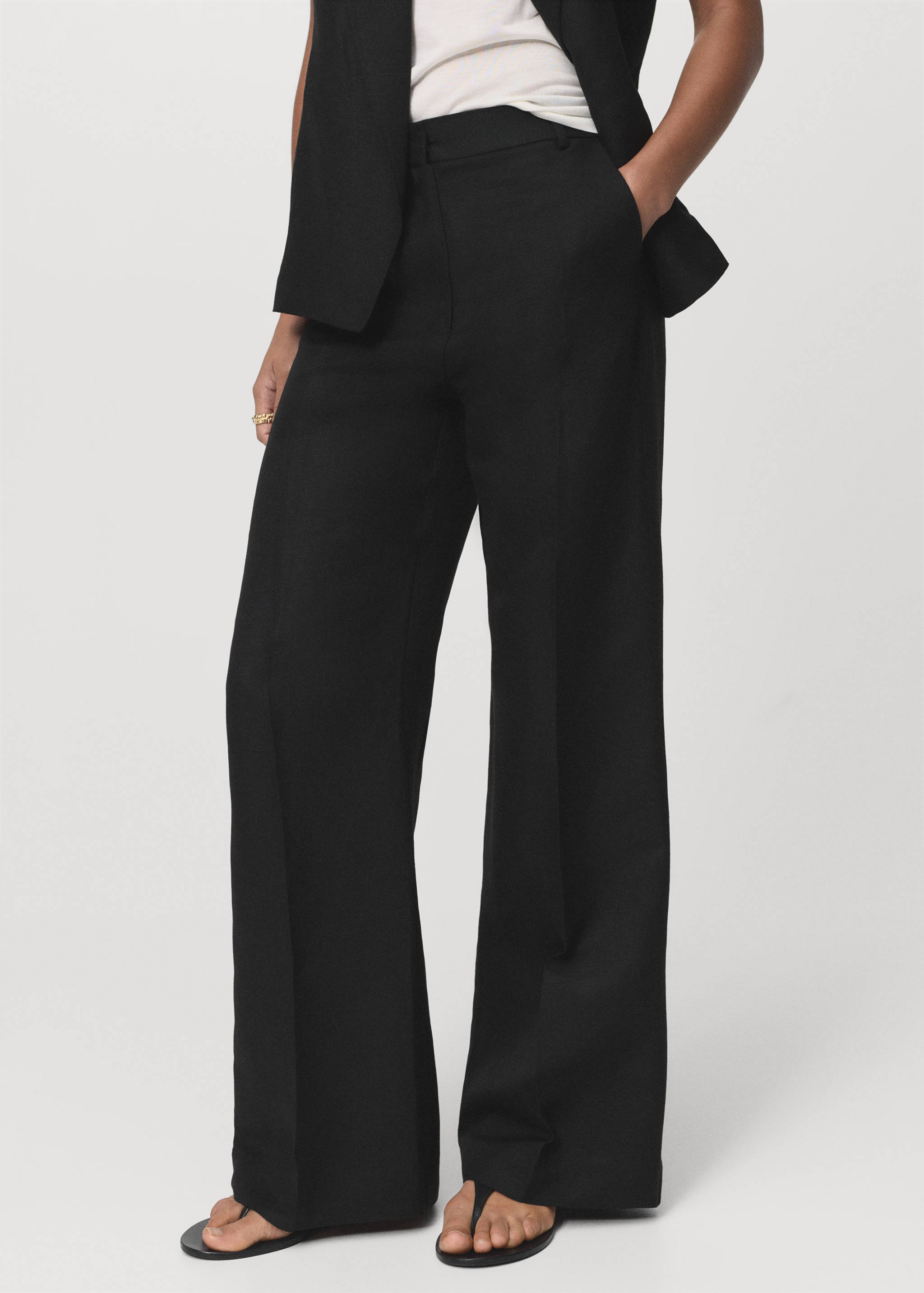 Straight-fit linen suit trousers - Medium plane