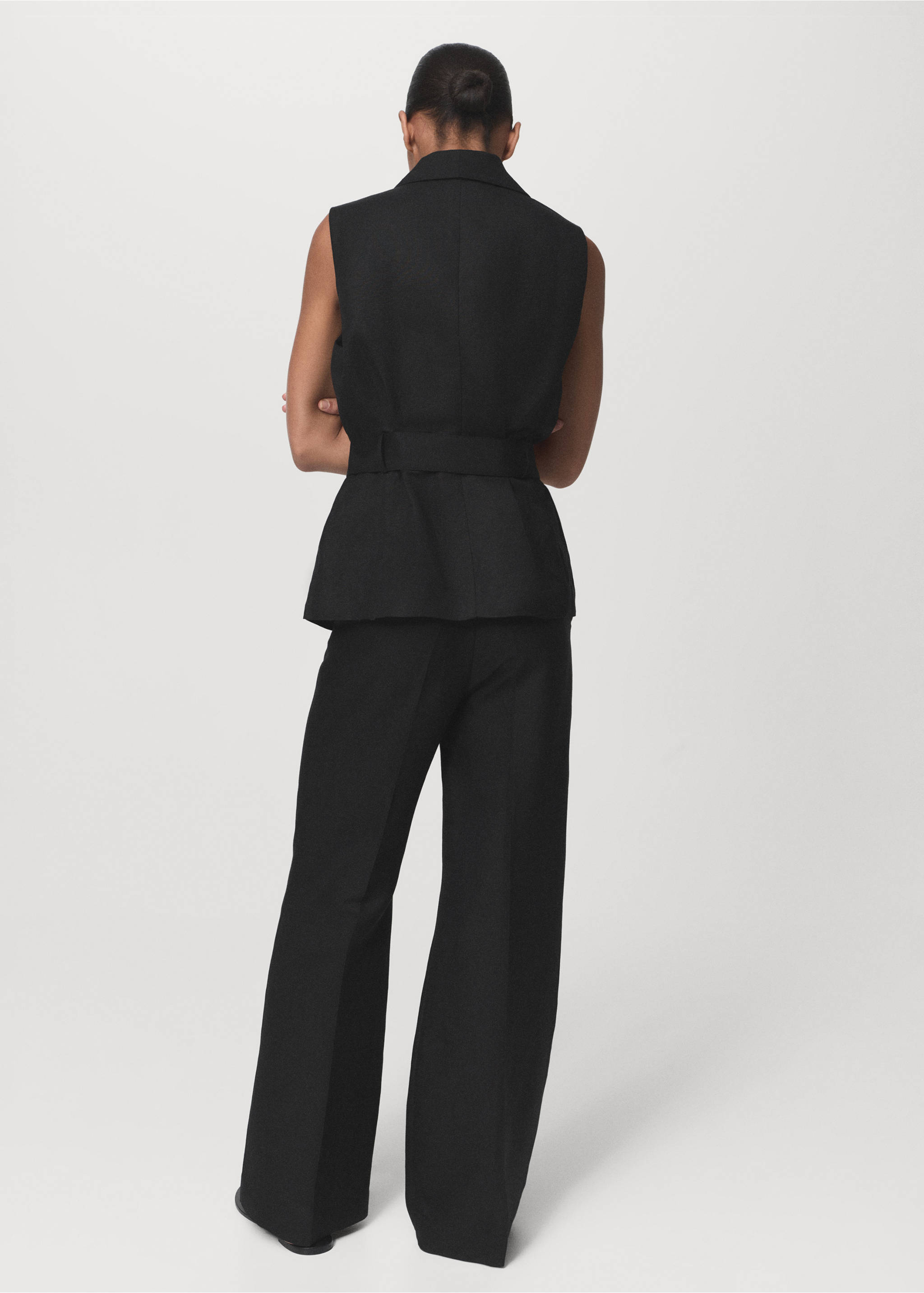 Pantalón traje recto lino - Reverso del artículo, Negro. Ref: 17016736-00.