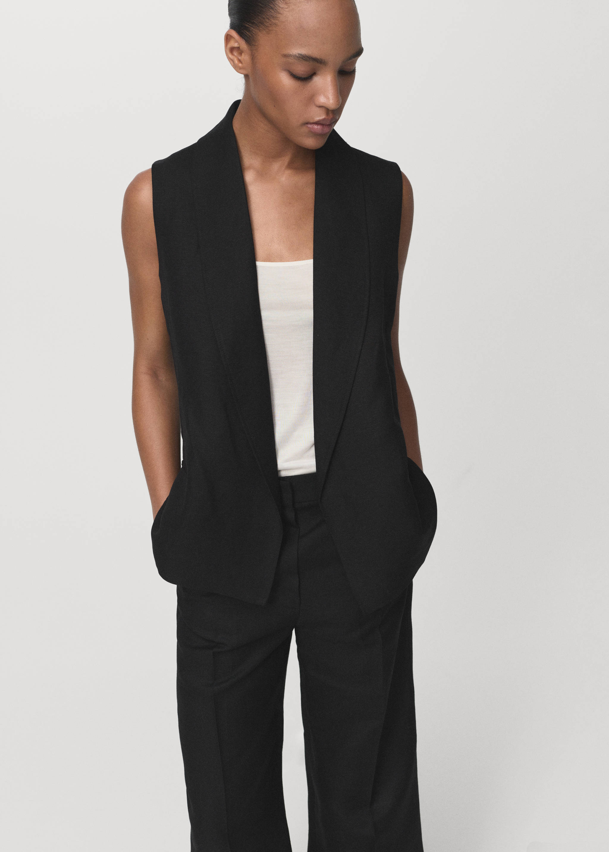 Straight-fit linen suit trousers - Details of the article 1