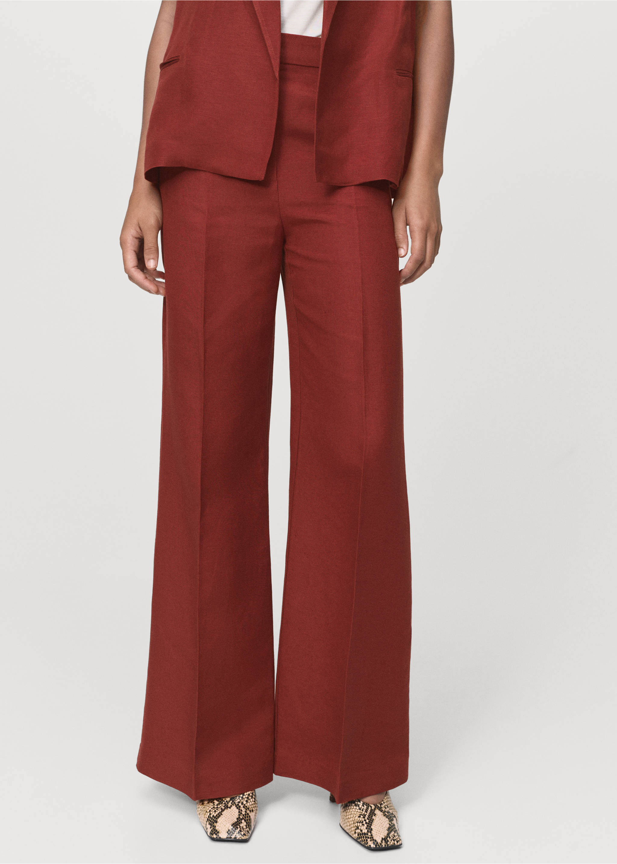Pantalon costume droit lin - Plan moyen, Cuivre. Ref: 17016736-00.