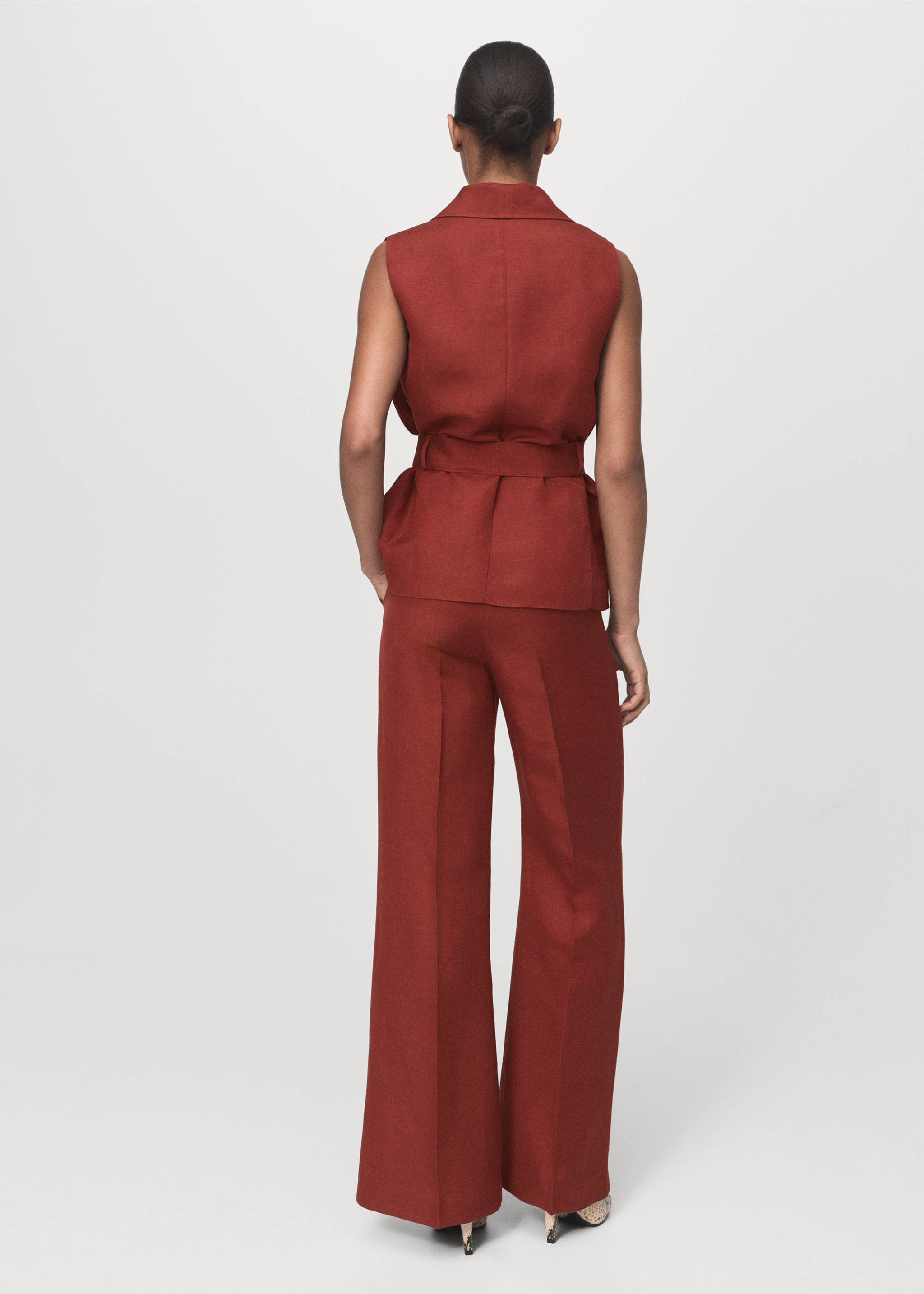 Pantalon costume droit lin - Verso de l’article, Cuivre. Ref: 17016736-00.