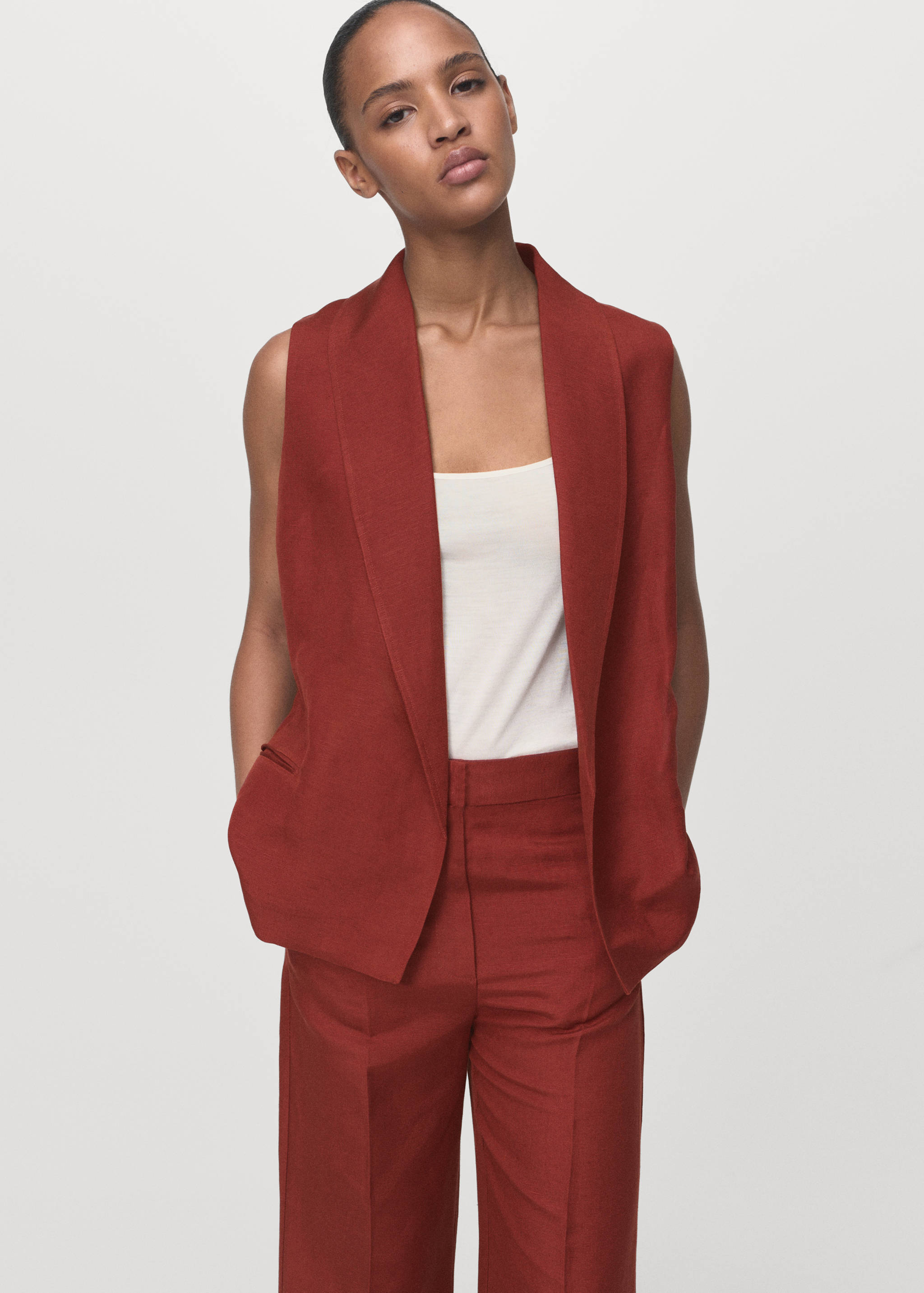 Straight-fit linen suit trousers - Details of the article 1