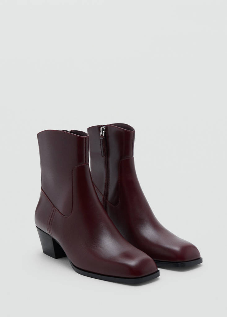 Squared toe leather ankle boots — Burgundy