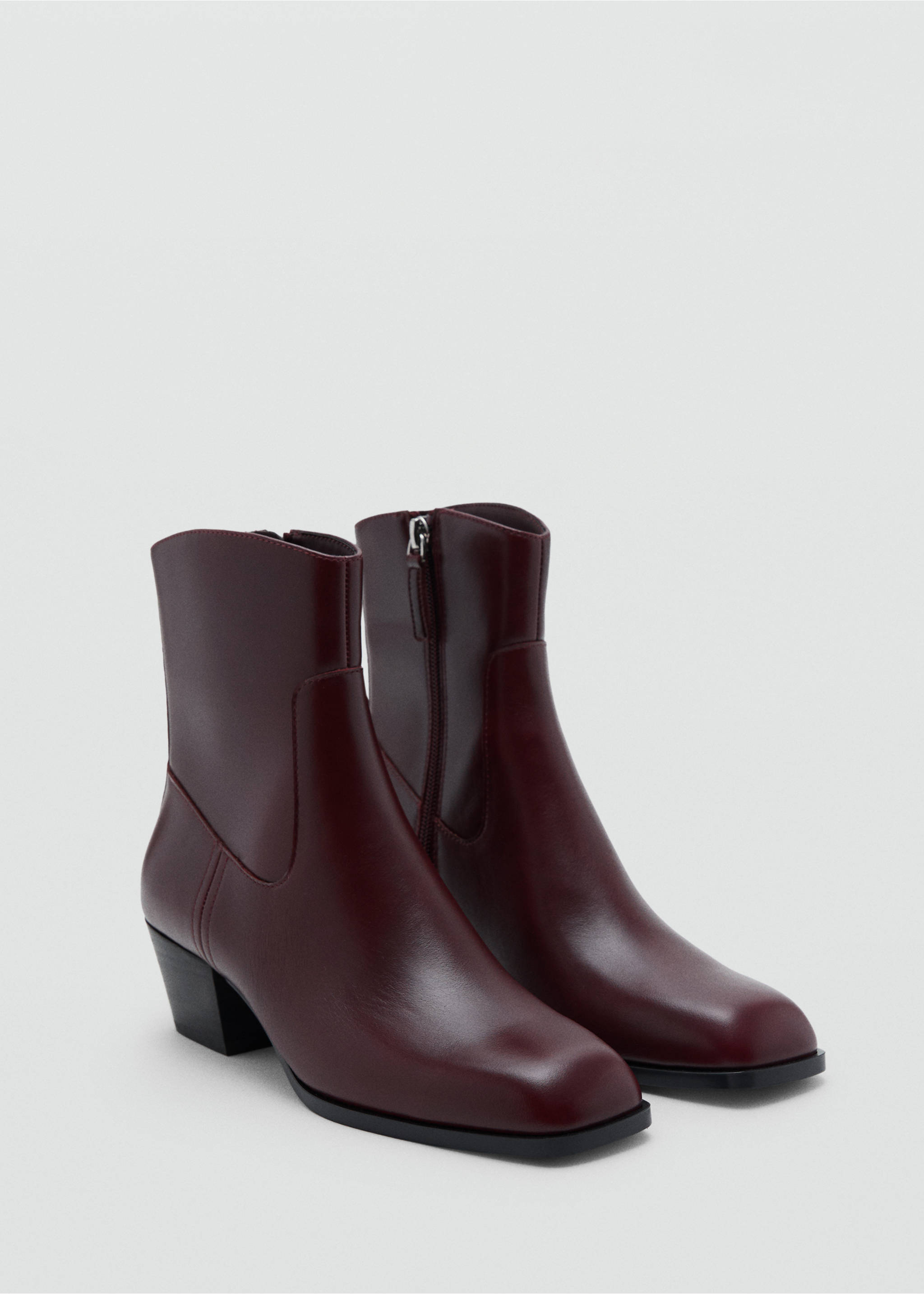 Squared toe leather ankle boots - Medium plane, Burgundy. Ref: 17016738-00.