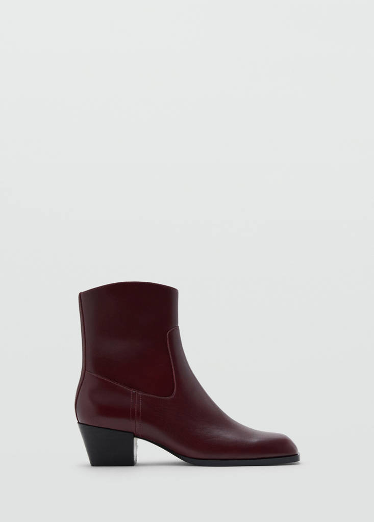 Squared toe leather ankle boots — Burgundy