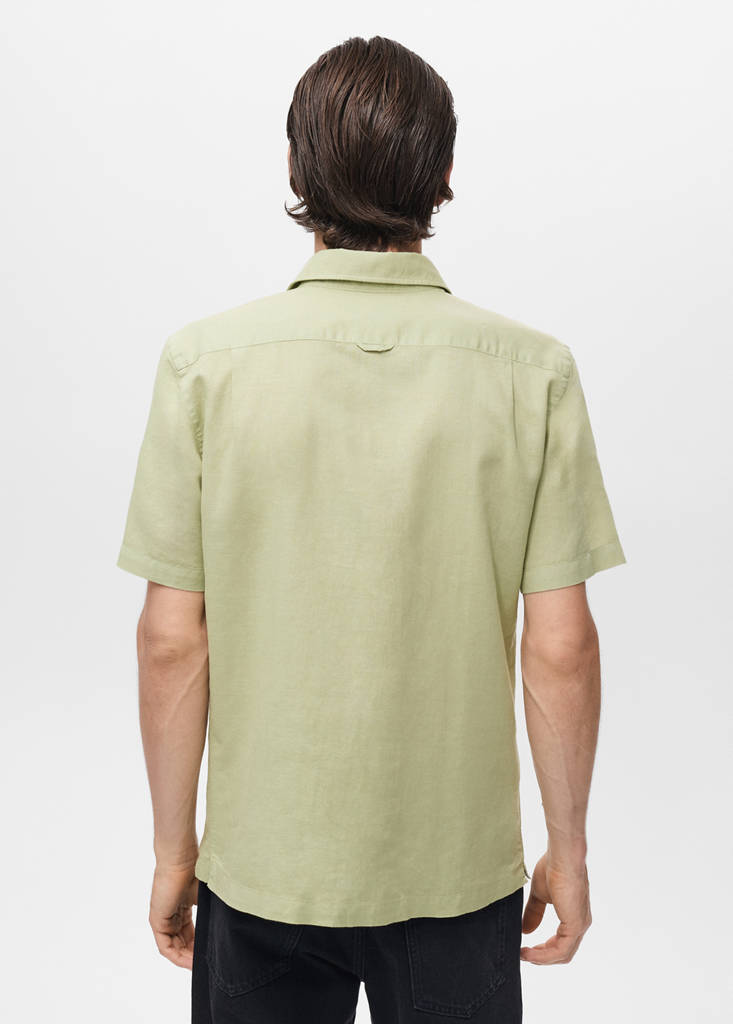 Short sleeve linen-blend shirt — Green Apple