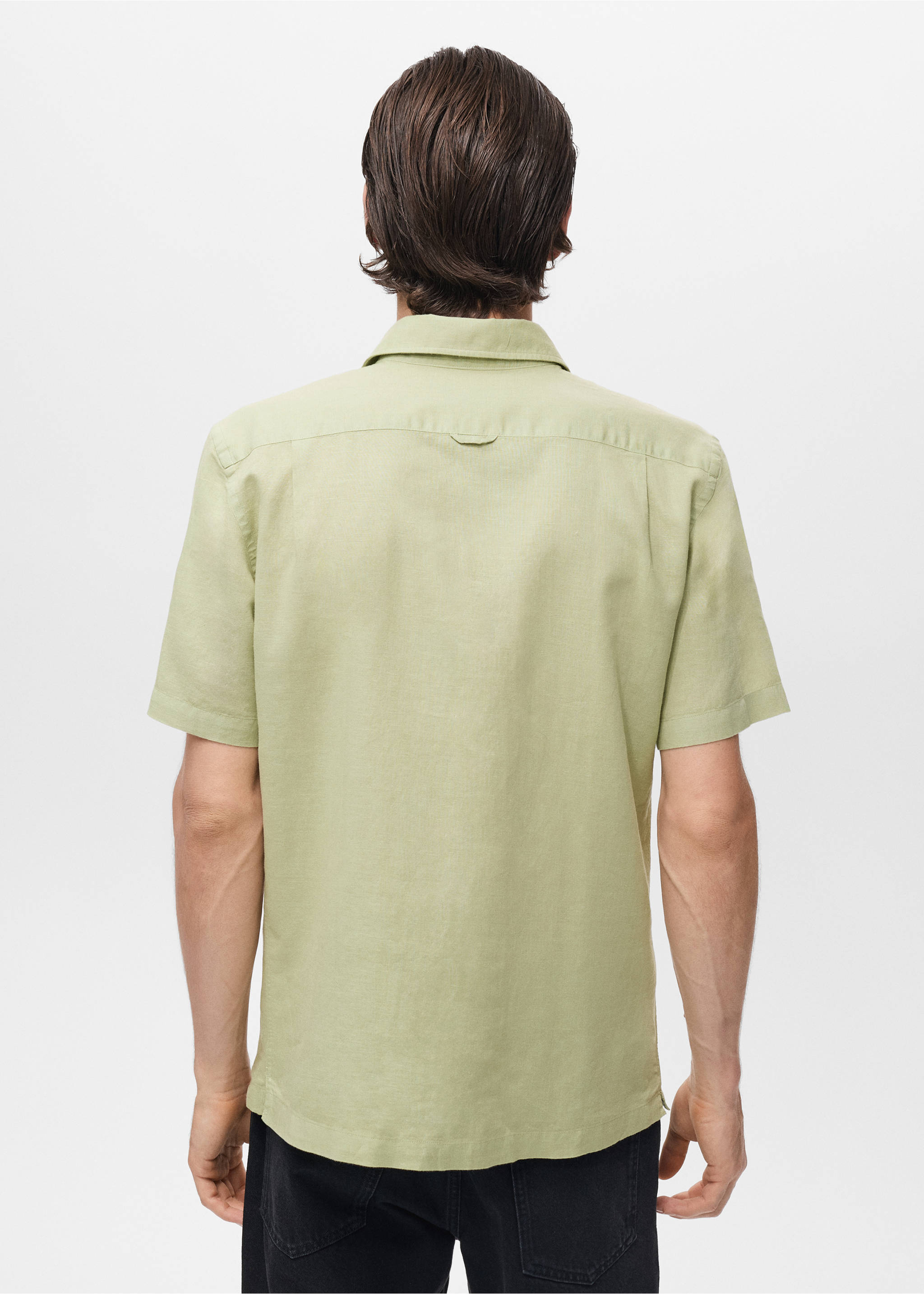 Camisa lino manga corta - Reverso del artículo, Verde manzana. Ref: 17016744-00.