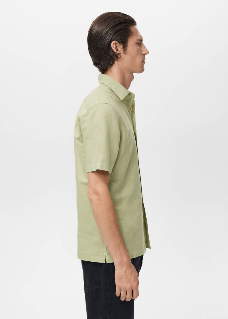 Short sleeve linen-blend shirt — Green Apple
