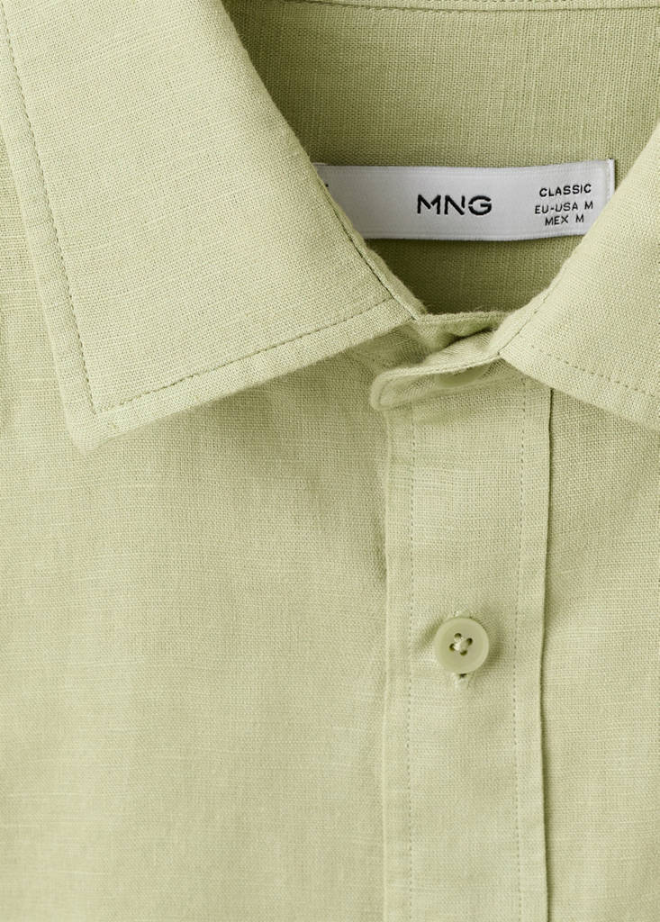 Short sleeve linen-blend shirt — Green Apple