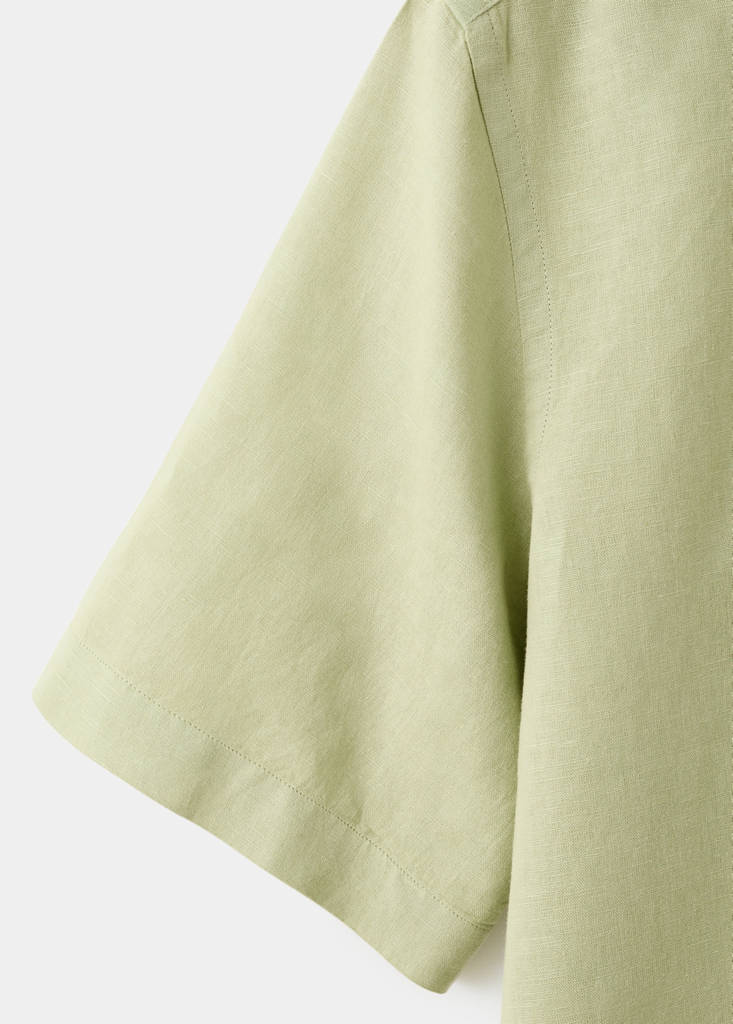 Short sleeve linen-blend shirt — Green Apple