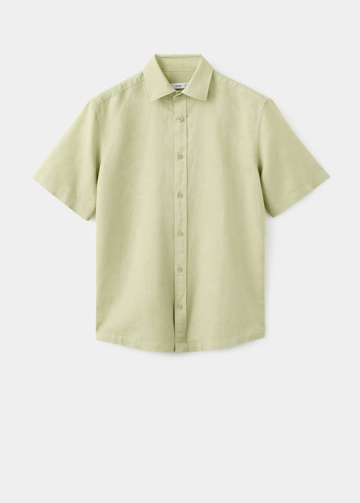 Short sleeve linen-blend shirt — Green Apple