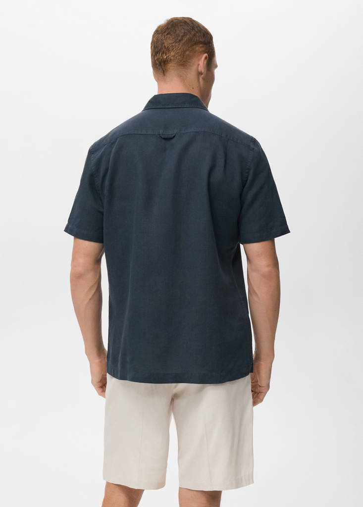 Short sleeve linen-blend shirt — Navy