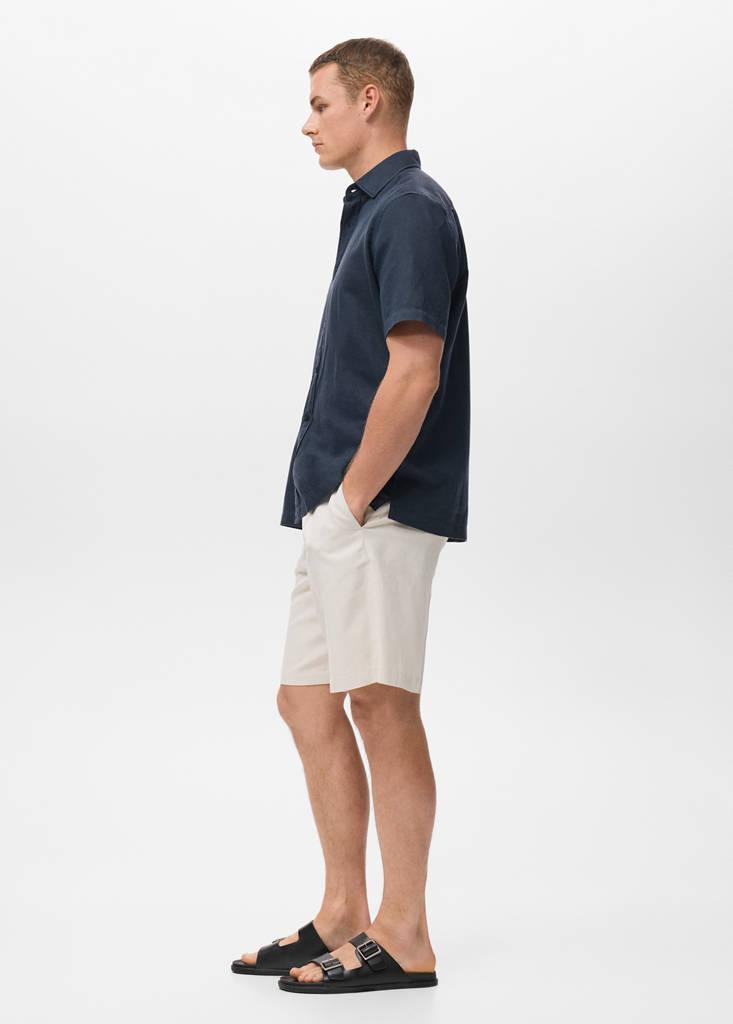 Short sleeve linen-blend shirt — Navy