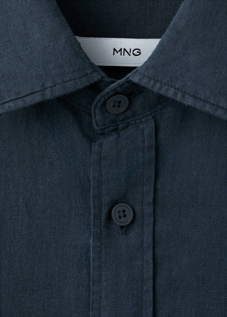 Short sleeve linen-blend shirt — Navy