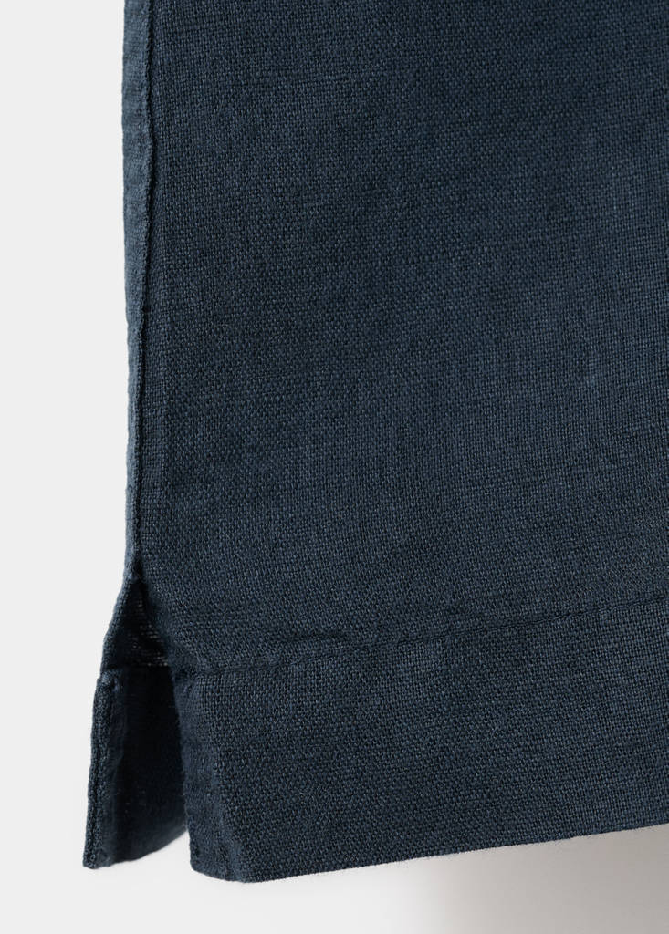 Short sleeve linen-blend shirt — Navy