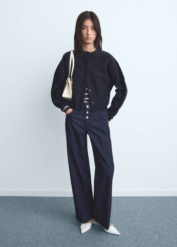 Low-rise straight-leg jeans with buttons — Open Blue