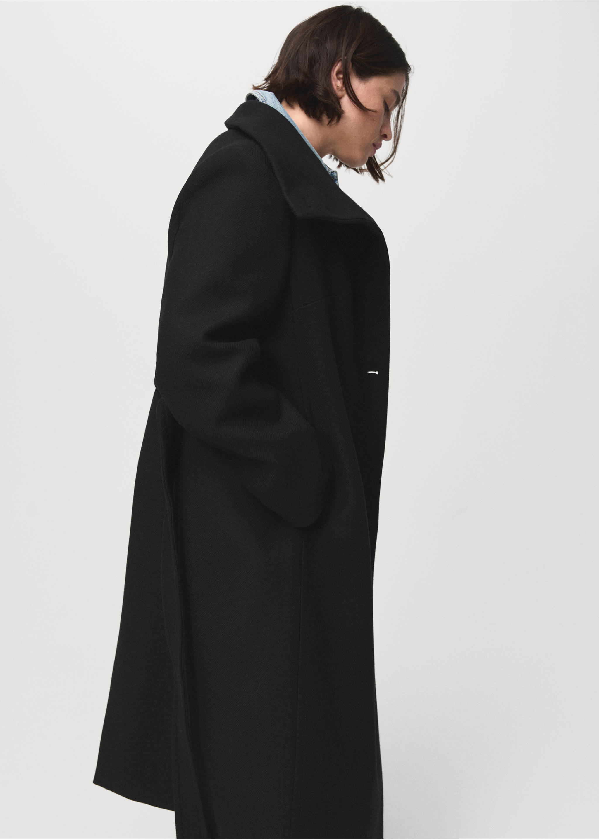 Manteco wool coat with belt - Details of the article 4, Black. Ref: 17016746-00.