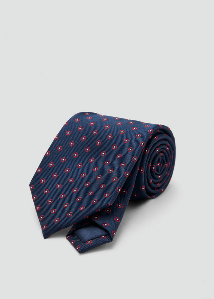 Flower patterned silk tie — Navy