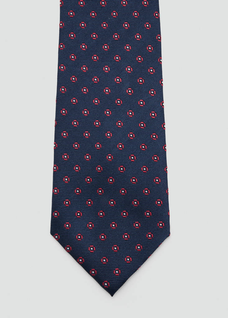 Flower patterned silk tie — Navy