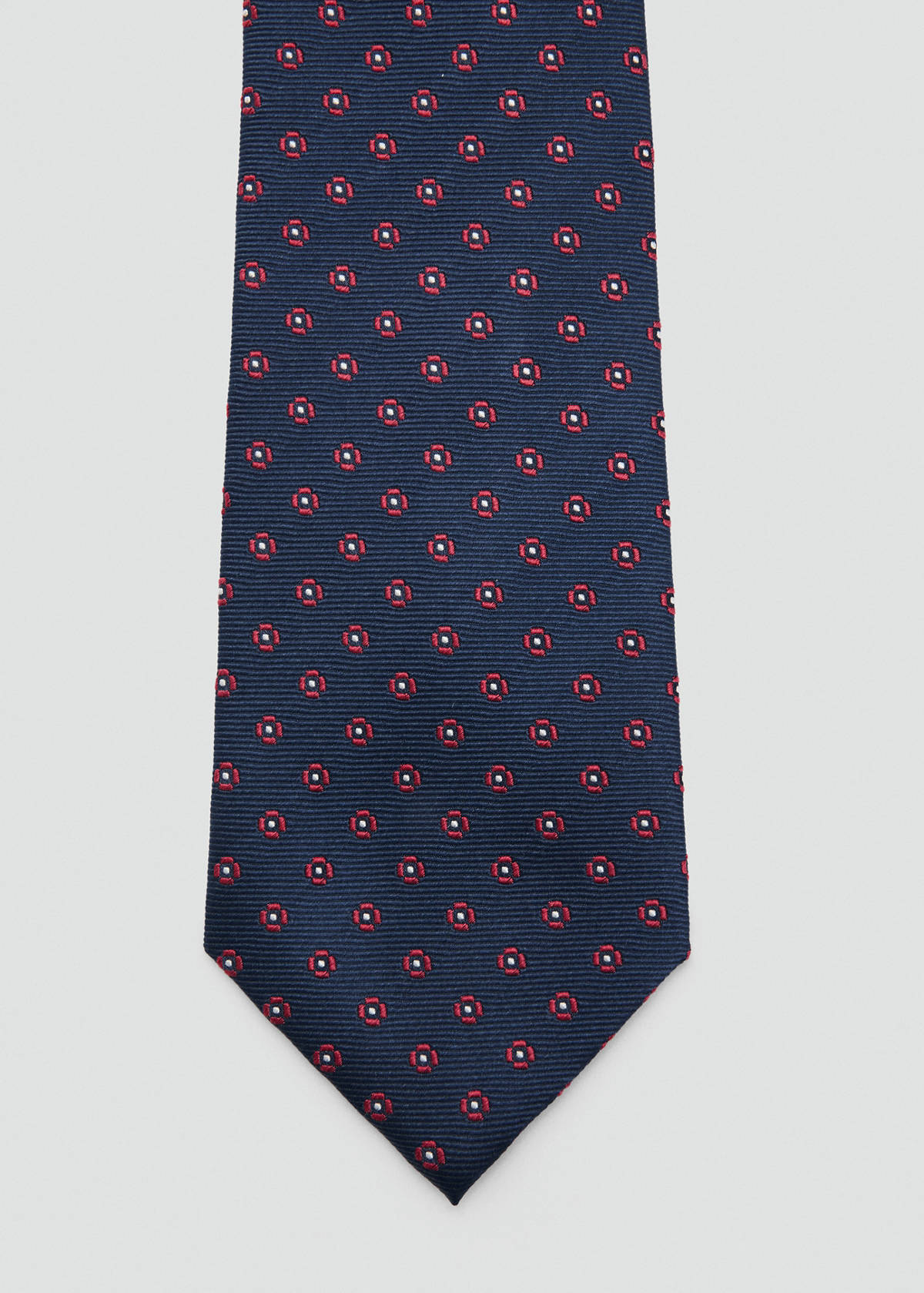 Flower patterned silk tie — Navy