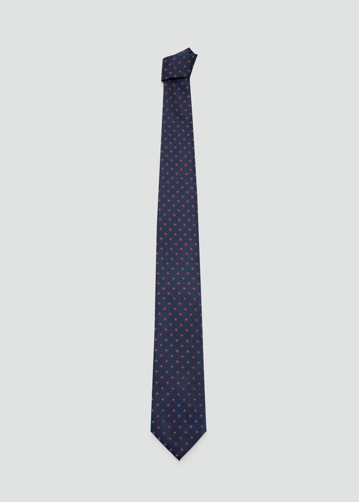 Flower patterned silk tie — Navy