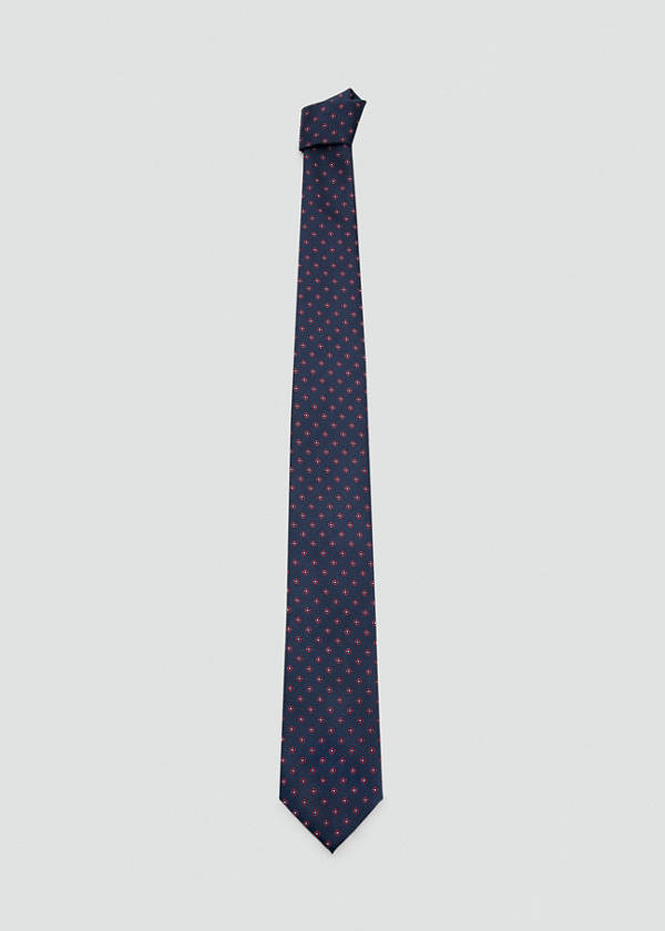 Flower patterned silk tie — Navy