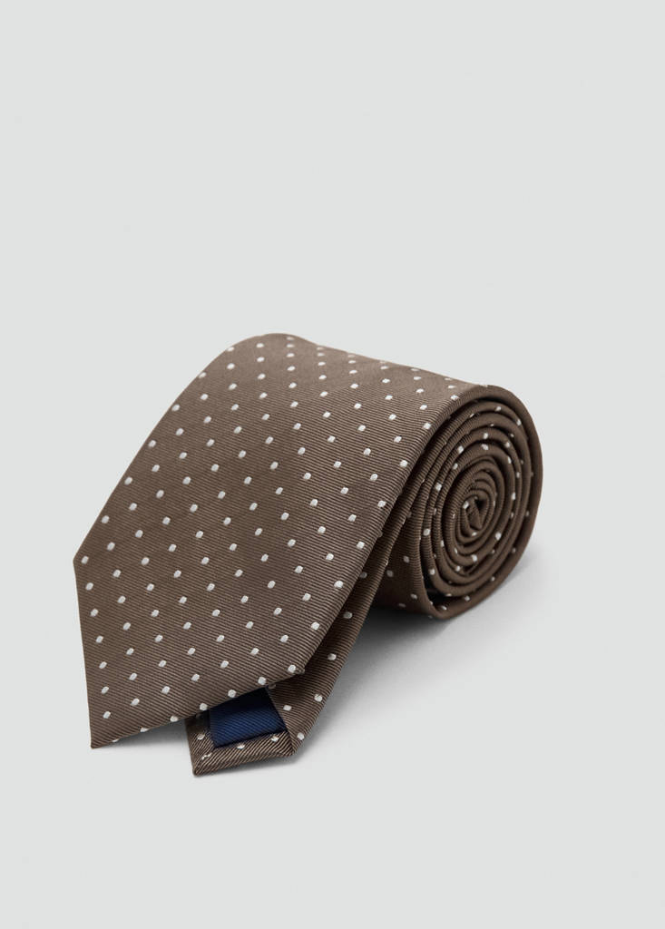 Polka-dot silk tie — Medium Brown